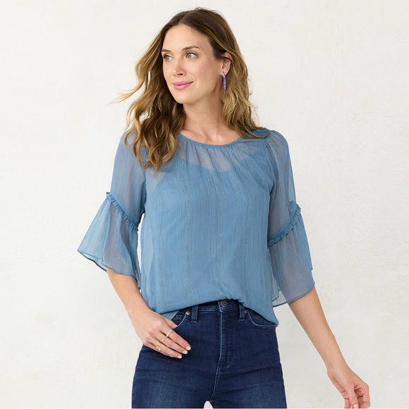 LC Lauren Conrad Tops - LC‎ Lauren Conrad Women's Flutter/Bell-Sleeve Chiffon Peasant Top Size Large